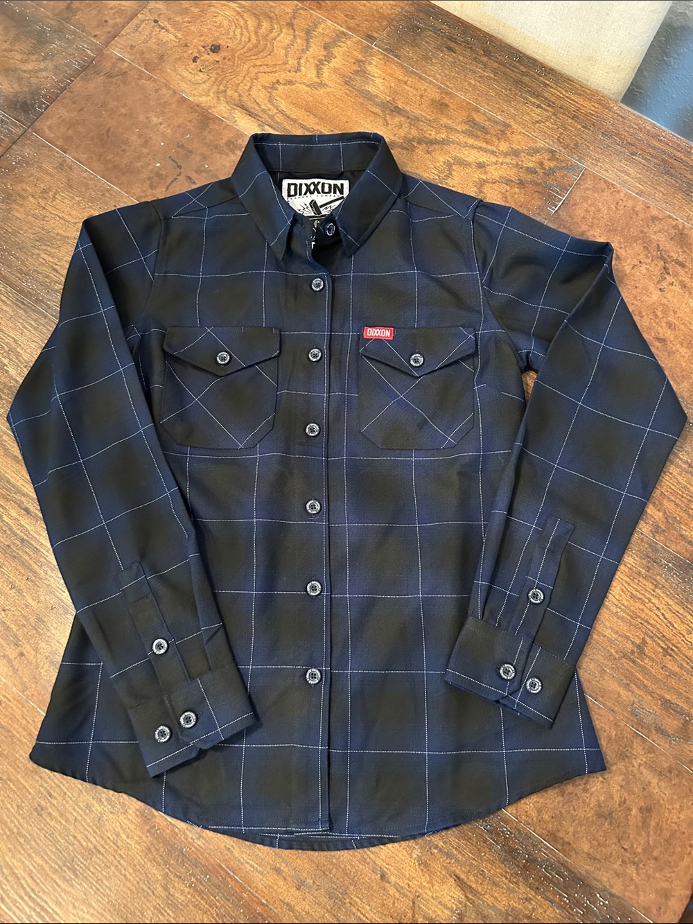 DIXXON "The Purpose" Black Blue Windowpane Casual Button-Down Flannel Shirt Sz S